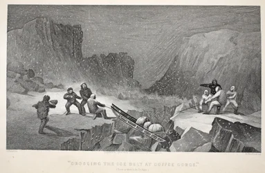 Cruzando el cinturón de hielo en Coffee Gorge, ilustración de 